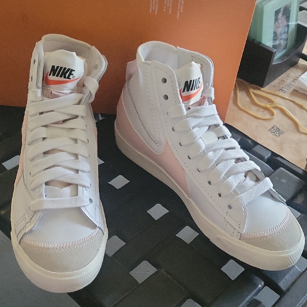 Nike White and Pink High-Top Sneakers New